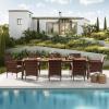 imageDevoko Outdoor Patio Dining Sets 9 Pieces Wicker Outdoor Dining Table and Chairs Set with Acacia Wood Table Top and Widened Armrests for Backyard Garden Deck BrownBrown