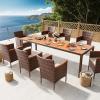imageDevoko Outdoor Patio Dining Sets 9 Pieces Wicker Outdoor Dining Table and Chairs Set with Acacia Wood Table Top and Widened Armrests for Backyard Garden Deck BrownBrown