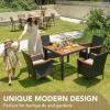 imageDevoko Outdoor Patio Dining Sets 9 Pieces Wicker Outdoor Dining Table and Chairs Set with Acacia Wood Table Top and Widened Armrests for Backyard Garden Deck BrownBeige