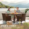 imageDevoko Outdoor Patio Dining Sets 9 Pieces Wicker Outdoor Dining Table and Chairs Set with Acacia Wood Table Top and Widened Armrests for Backyard Garden Deck BrownBrown