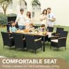 imageDevoko Outdoor Patio Dining Sets 9 Pieces Wicker Outdoor Dining Table and Chairs Set with Acacia Wood Table Top and Widened Armrests for Backyard Garden Deck BrownBlack