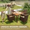 imageDevoko Outdoor Patio Dining Sets 9 Pieces Wicker Outdoor Dining Table and Chairs Set with Acacia Wood Table Top and Widened Armrests for Backyard Garden Deck BrownBrown