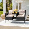 imageDevoko Outdoor Patio Loveseat Modern Rattan 2Seat Patio Conversation Set with Cushions ampamp Builtin Coffee Table Porch Furniture for Garden Lawn Backyard BeigeBeige