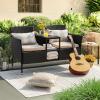 imageDevoko Outdoor Patio Loveseat Modern Rattan 2Seat Patio Conversation Set with Cushions ampamp Builtin Coffee Table Porch Furniture for Garden Lawn Backyard BeigeBeige