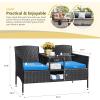 imageDevoko Outdoor Patio Loveseat Modern Rattan 2Seat Patio Conversation Set with Cushions ampamp Builtin Coffee Table Porch Furniture for Garden Lawn Backyard BeigeBlue
