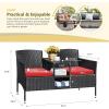 imageDevoko Outdoor Patio Loveseat Modern Rattan 2Seat Patio Conversation Set with Cushions ampamp Builtin Coffee Table Porch Furniture for Garden Lawn Backyard BeigeRed