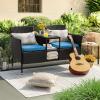 imageDevoko Outdoor Patio Loveseat Modern Rattan 2Seat Patio Conversation Set with Cushions ampamp Builtin Coffee Table Porch Furniture for Garden Lawn Backyard BeigeBlue