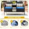 imageDevoko Outdoor Patio Loveseat Modern Rattan 2Seat Patio Conversation Set with Cushions ampamp Builtin Coffee Table Porch Furniture for Garden Lawn Backyard BeigeBlue