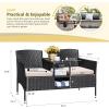 imageDevoko Outdoor Patio Loveseat Modern Rattan 2Seat Patio Conversation Set with Cushions ampamp Builtin Coffee Table Porch Furniture for Garden Lawn Backyard BeigeBeige