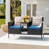 imageDevoko Outdoor Patio Loveseat Modern Rattan 2Seat Patio Conversation Set with Cushions ampamp Builtin Coffee Table Porch Furniture for Garden Lawn Backyard BeigeBlue