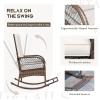 imageDevoko Outdoor Rocking Chairs 3 Piece Patio Furniture Set with Side Table ampamp Cushions Wicker Porch Rocker Bistro Set High Back for Balcony Backyard Garden Beige