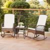imageDevoko Outdoor Rocking Chairs 3 Piece Patio Furniture Set with Side Table ampamp Cushions Wicker Porch Rocker Bistro Set High Back for Balcony Backyard Garden Beige