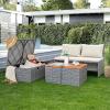 imageDevoko Patio Day Bed with 2 Side Tables Outdoor Daybed Set MultifunctionalRattan Lounge Bed for Backyard Porch Poolside Lawn Beach GrayBeige White