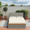 imageDevoko Patio Day Bed with 2 Side Tables Outdoor Daybed Set MultifunctionalRattan Lounge Bed for Backyard Porch Poolside Lawn Beach GrayBeige White
