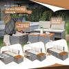 imageDevoko Patio Day Bed with 2 Side Tables Outdoor Daybed Set MultifunctionalRattan Lounge Bed for Backyard Porch Poolside Lawn Beach GrayBeige White