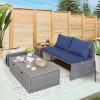 imageDevoko Patio Day Bed with 2 Side Tables Outdoor Daybed Set MultifunctionalRattan Lounge Bed for Backyard Porch Poolside Lawn Beach GrayNavy Blue