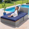 imageDevoko Patio Day Bed with 2 Side Tables Outdoor Daybed Set MultifunctionalRattan Lounge Bed for Backyard Porch Poolside Lawn Beach GrayNavy Blue