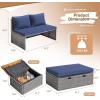 imageDevoko Patio Day Bed with 2 Side Tables Outdoor Daybed Set MultifunctionalRattan Lounge Bed for Backyard Porch Poolside Lawn Beach GrayNavy Blue