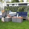 imageDevoko Patio Day Bed with 2 Side Tables Outdoor Daybed Set MultifunctionalRattan Lounge Bed for Backyard Porch Poolside Lawn Beach GrayNavy Blue