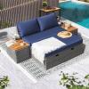 imageDevoko Patio Day Bed with 2 Side Tables Outdoor Daybed Set MultifunctionalRattan Lounge Bed for Backyard Porch Poolside Lawn Beach GrayNavy Blue