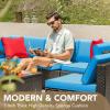 imageDevoko Patio Furniture Sets 6 Pieces Outdoor Sectional Rattan Sofa Manual Weaving Wicker Patio Conversation Set with Glass Table and Cushion BeigeBlue