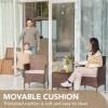 imageDevoko Patio Porch Furniture Sets 3 Pieces PE Rattan Wicker Chairs with Table Outdoor Garden Furniture Sets BrownRedBrownBeige