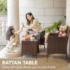 imageDevoko Patio Porch Furniture Sets 3 Pieces PE Rattan Wicker Chairs with Table Outdoor Garden Furniture Sets BrownRedBrownGrey