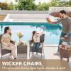 imageDevoko Patio Porch Furniture Sets 3 Pieces PE Rattan Wicker Chairs with Table Outdoor Garden Furniture Sets BrownRedGreyBeige