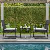 imageDevoko Resin Patio Furniture Set 3 Piece All Weather Outdoor Bistro Chairs with Cushions and Coffee Table for Outside Garden Balcony Porch BlackWhite