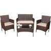 imageDevoko 4 Pieces Outdoor Patio Furniture Set PE Rattan Wicker Chairs Balcony Lawn Porch Patio Furniture Sets with Beige Cushion and Table Brown