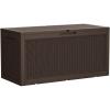 imageDevoko 85 Gallon Deck Box Lockable Resin Outdoor Storage Box waterproof Outdoor Container for Patio Furniture Cushions Pillow BrownDark Brown