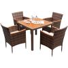 imageDevoko Outdoor Patio Dining Sets 9 Pieces Wicker Outdoor Dining Table and Chairs Set with Acacia Wood Table Top and Widened Armrests for Backyard Garden Deck BrownBrown