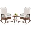 imageDevoko Outdoor Rocking Chairs 3 Piece Patio Furniture Set with Side Table ampamp Cushions Wicker Porch Rocker Bistro Set High Back for Balcony Backyard Garden Beige