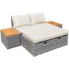imageDevoko Patio Day Bed with 2 Side Tables Outdoor Daybed Set MultifunctionalRattan Lounge Bed for Backyard Porch Poolside Lawn Beach GrayBeige White
