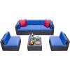 imageDevoko Patio Furniture Sets 6 Pieces Outdoor Sectional Rattan Sofa Manual Weaving Wicker Patio Conversation Set with Glass Table and Cushion BeigeAegean Blue