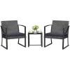 imageDevoko Resin Patio Furniture Set 3 Piece All Weather Outdoor Bistro Chairs with Cushions and Coffee Table for Outside Garden Balcony Porch BlackBlack