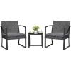 imageDevoko Resin Patio Furniture Set 3 Piece All Weather Outdoor Bistro Chairs with Cushions and Coffee Table for Outside Garden Balcony Porch BlackGrey