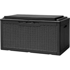 imageDevoko 120 Gallon Deck Box Resin Outdoor Storage Box Waterproof for Patio Large Outdoor Storage Bench Lockable for Outside BlackBlack