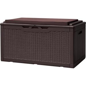 imageDevoko 120 Gallon Deck Box Resin Outdoor Storage Box Waterproof for Patio Large Outdoor Storage Bench Lockable for Outside BlackDeep Brown