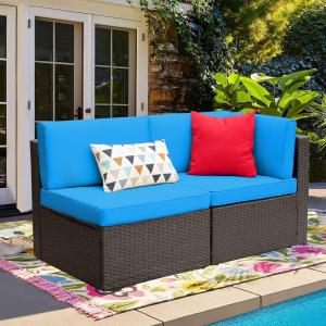 imageDevoko 2 Pieces Patio Furniture Sofa Sets Outdoor AllWeather Sectional Corner Sofa and Armless Sofa RedBlue