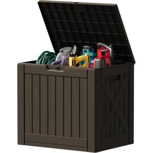 imageDevoko 30 Gallon Resin Deck Box Outdoor Indoor Waterproof Storage Box for Patio Furniture Pool Accessories Storage for Cushion Garden Tools 30 Gallon BrownDeep Brown