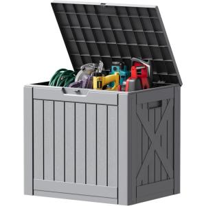 imageDevoko 30 Gallon Resin Deck Box Outdoor Indoor Waterproof Storage Box for Patio Furniture Pool Accessories Storage for Cushion Garden Tools 30 Gallon BrownGray