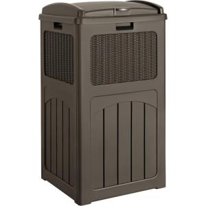 imageDevoko 33 Gallon Outdoor Trash Can with Dual Lid Heavy Duty Waterproof Resin Garbage Bins Outside Hideaway Waste Bins for Patio Outside Pool Backyard and Deck 1 BlackDeep Brown