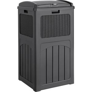 imageDevoko 33 Gallon Outdoor Trash Can with Dual Lid Heavy Duty Waterproof Resin Garbage Bins Outside Hideaway Waste Bins for Patio Outside Pool Backyard and Deck 1 BlackGray