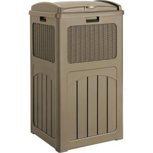 imageDevoko 33 Gallon Outdoor Trash Can with Dual Lid Heavy Duty Waterproof Resin Garbage Bins Outside Hideaway Waste Bins for Patio Outside Pool Backyard and Deck 1 BlackBrown