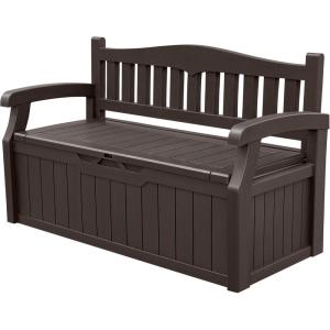 imageDevoko 80 Gallon Storage Bench Deck Box Lockable for Patio Furniture Garden Decor and Outdoor Seating for Cushions Garden Tools and Pool Supplies BlackBrown