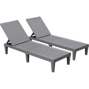 imageDevoko Outdoor Chaise Lounge Chair Set of 2 for Outside Pool Patio Adjustable Waterproof Easy Assembly Chaise Lounge Outdoor Black Set of 2Light Grey