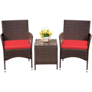 imageDevoko Patio Porch Furniture Sets 3 Pieces PE Rattan Wicker Chairs with Table Outdoor Garden Furniture Sets BrownRedBrownRed