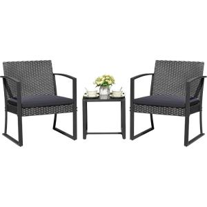 imageDevoko Resin Patio Furniture Set 3 Piece All Weather Outdoor Bistro Chairs with Cushions and Coffee Table for Outside Garden Balcony Porch BlackBlack