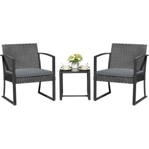 imageDevoko Resin Patio Furniture Set 3 Piece All Weather Outdoor Bistro Chairs with Cushions and Coffee Table for Outside Garden Balcony Porch BlackGrey